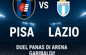 Poster pertandingan Serie A antara Pisa dan Lazio di Arena Garibaldi dengan latar stadion malam yang penuh cahaya dan suasana kompetitif.