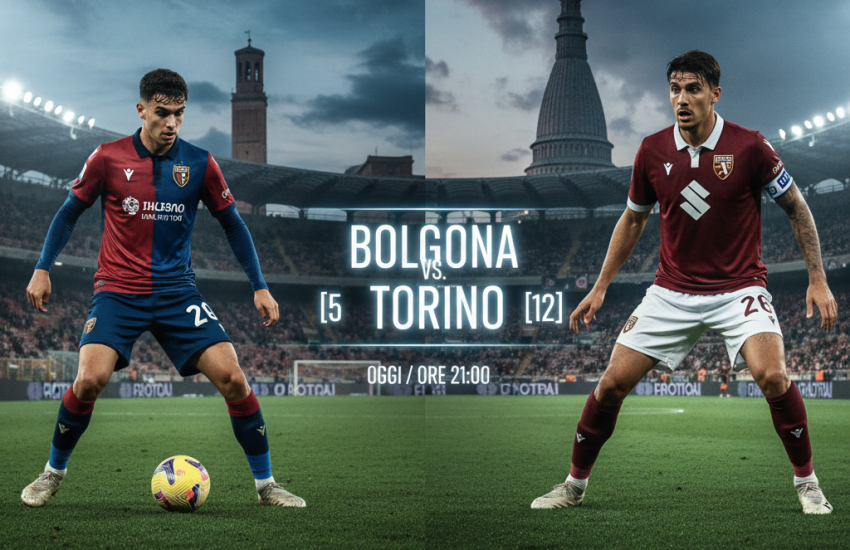 Logo duel Bologna dan Torino di tengah lapangan hijau Stadion Renato Dall'Ara, menyoroti pertandingan Serie A yang ketat.