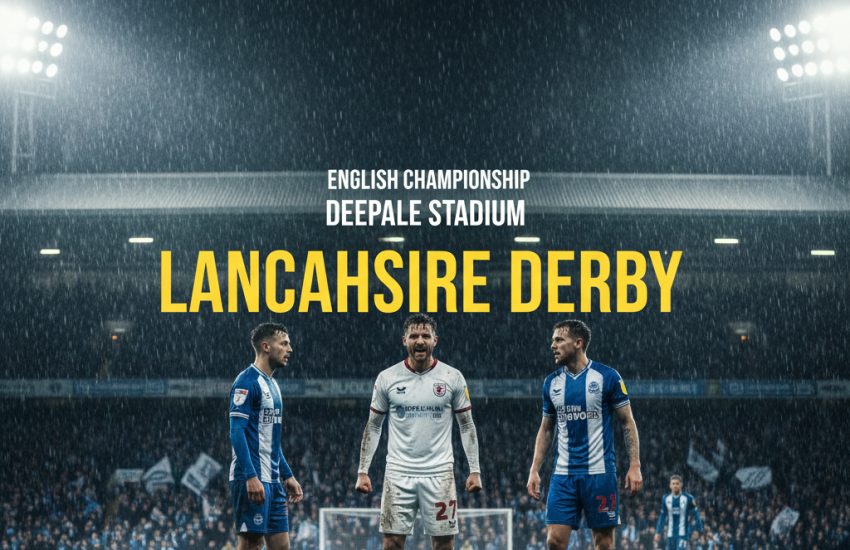 "Duel pemain Preston North End vs Blackburn Rovers di Stadion Deepdale dalam laga Lancashire Derby EFL Championship 2025."