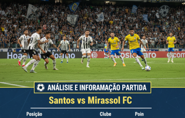Pertandingan Santos vs Mirassol FC di Serie A Brasil, menunjukkan skor 0-0 dan posisi klasemen tim.