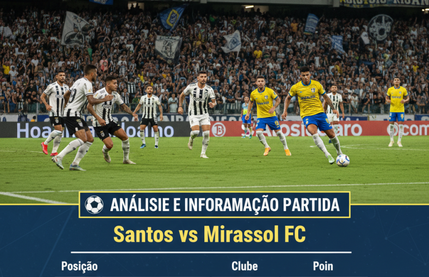Pertandingan Santos vs Mirassol FC di Serie A Brasil, menunjukkan skor 0-0 dan posisi klasemen tim.